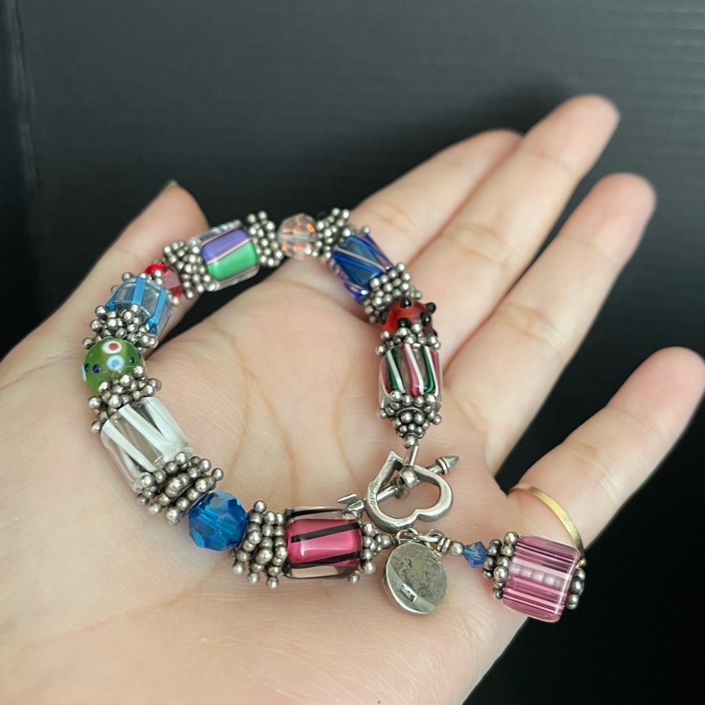 Sterling silver rectangle glass charm colorful bracelet - Picture 5 of 6